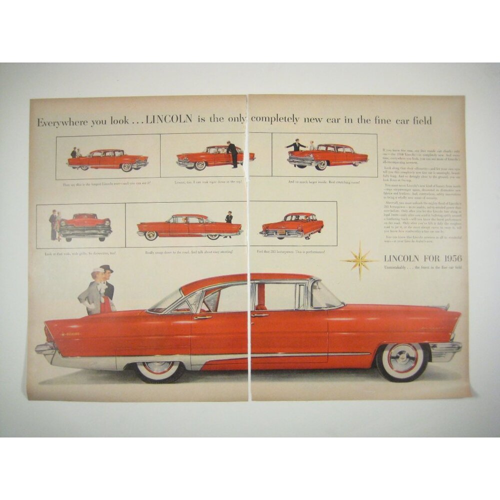 Lincoln Car Auto 1956 Vintage Print Ad 2 Page MOD READ